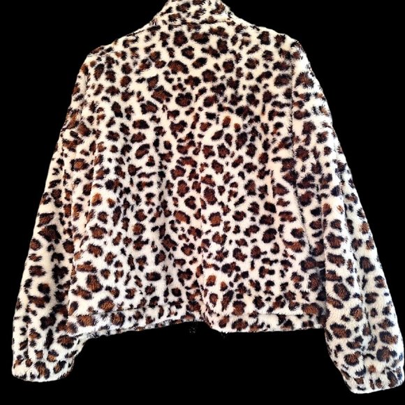 La Miel Leopard Print Faux Fur Mob Wife Plushy Lined Jacket Oversized Small - Picture 2 of 8